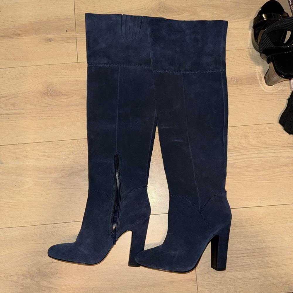 Blue suede tall boots